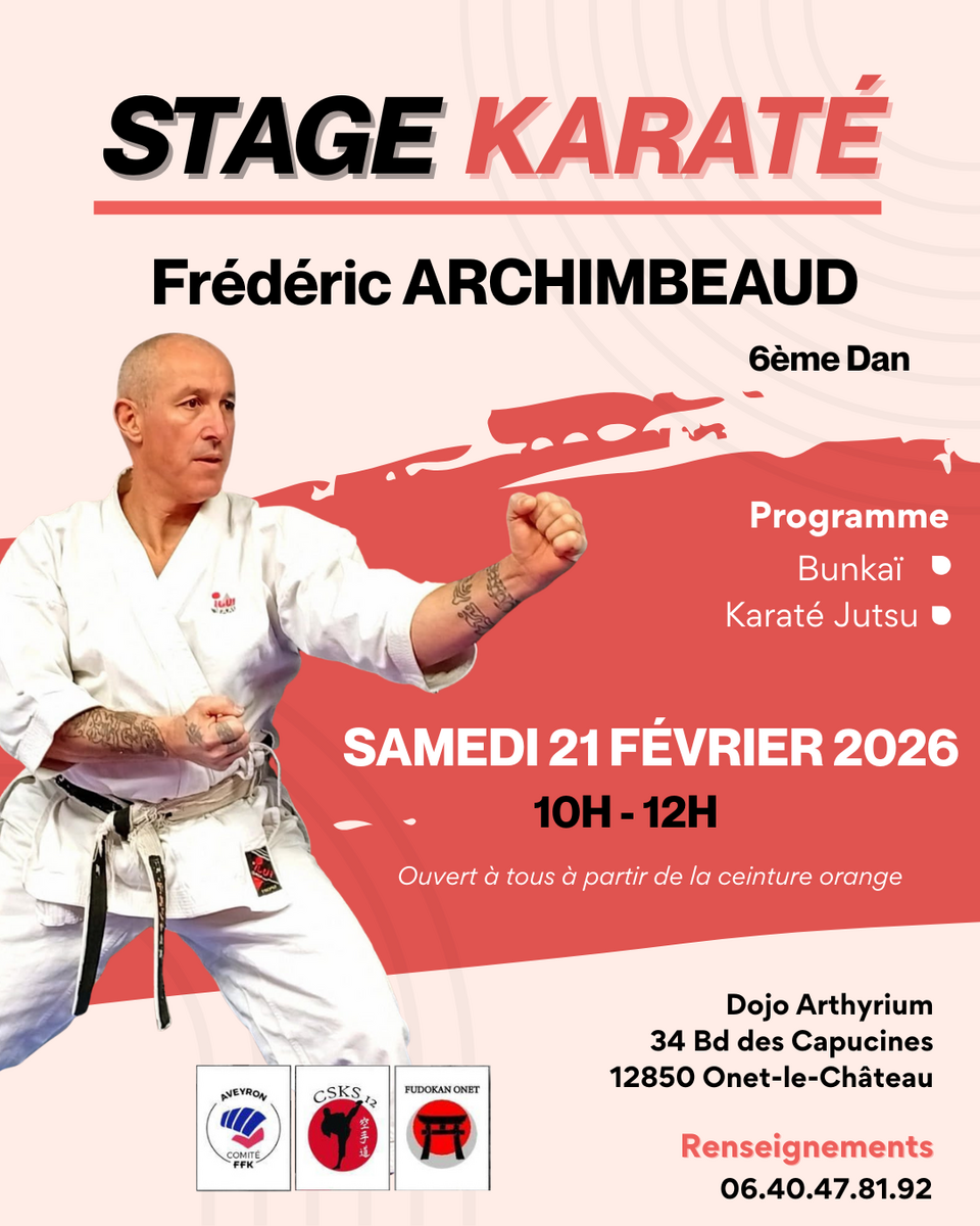 Stage Karaté Club  Millau dirigé par Frédéric ARCHIBEAUD CN6 à Onet-le-Château