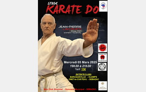 Stage Karaté Entente Clubs Baraqueville/Olemps/Onet/Sébazac avec Jean-Pierre LAVORATO CN10 - Expert Fédéral- 05 Mars 2025 à SEBAZAC